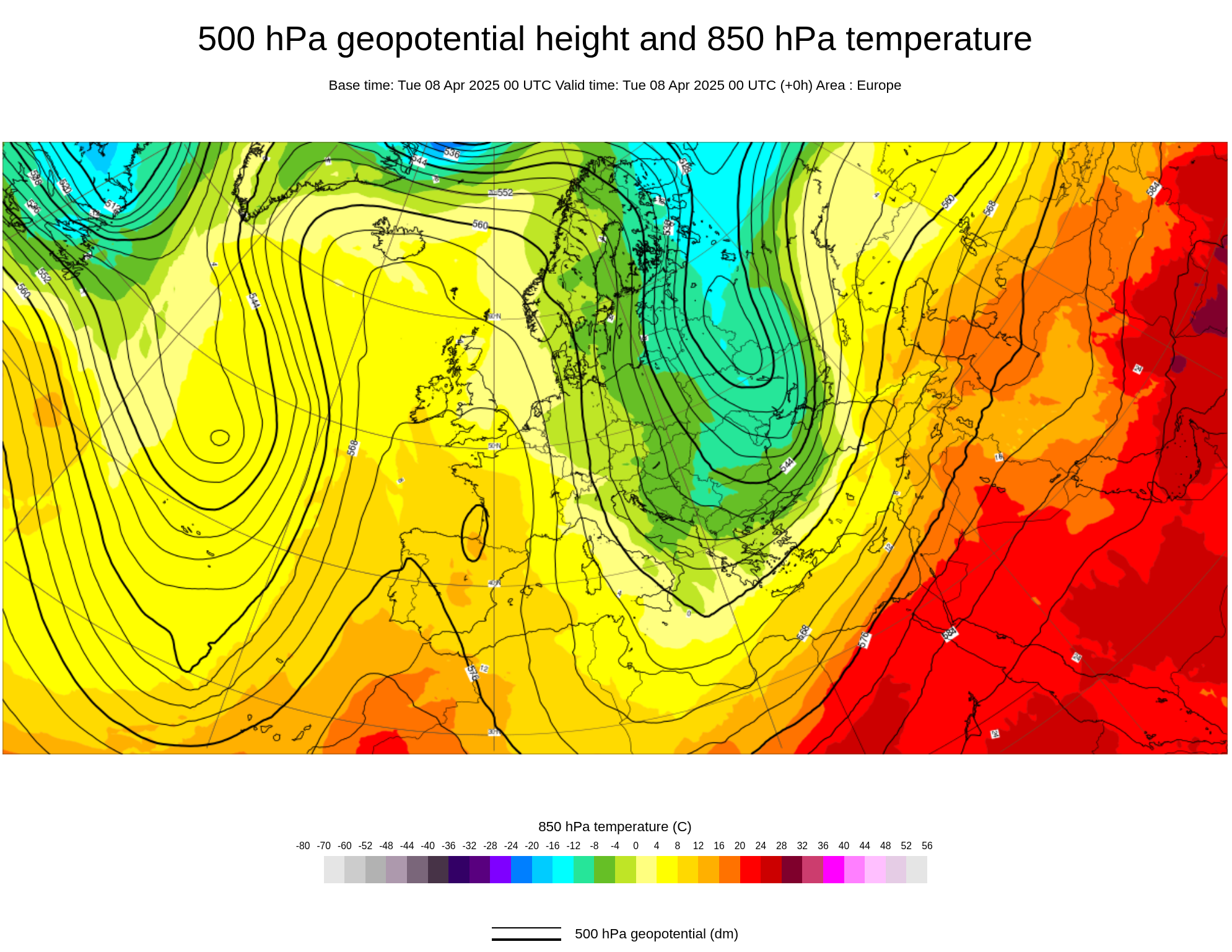 Blokada niżowa nad Europą widoczna na mapie "swobodnej atmosfery"