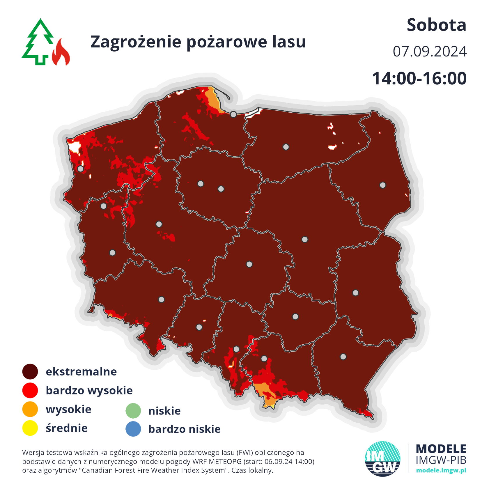 Zagrożenie pożarowe lasu - prognoza na sobotę