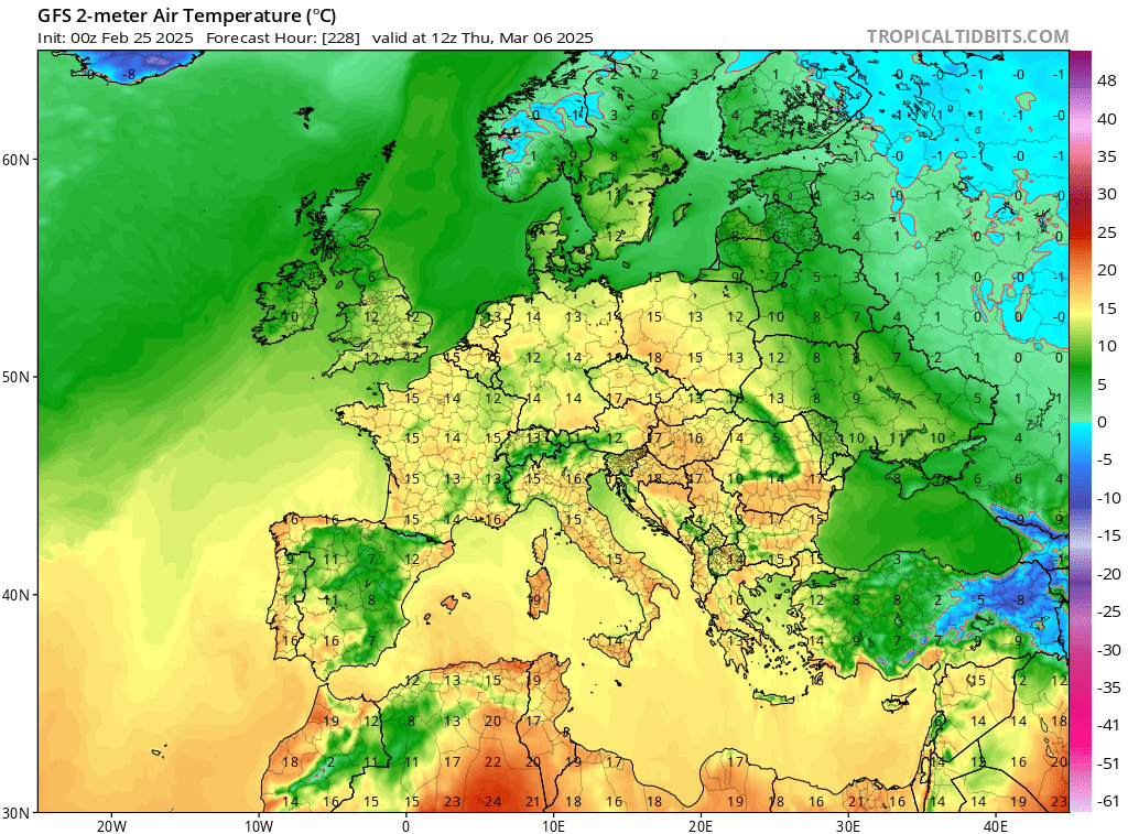 Temperatura maksymalna prognozowana na 6 marca