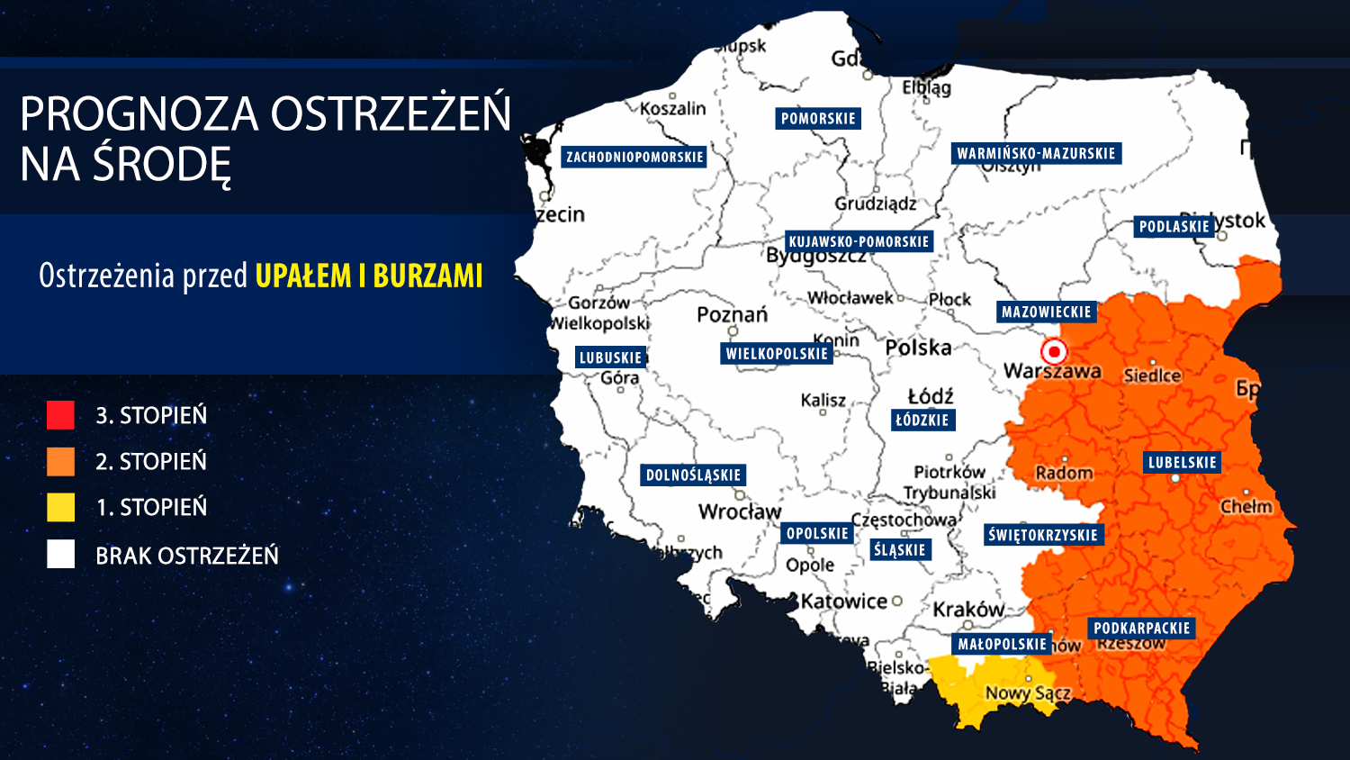 Prognoza zagrożeń meteorologicznych na środę