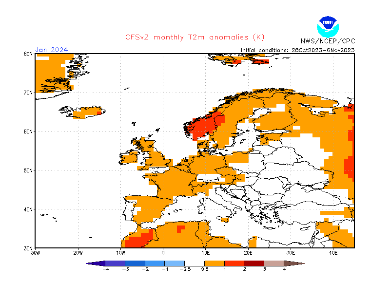 Prognoza odchylenia od normy temperatury średniej miesięcznej dla stycznia