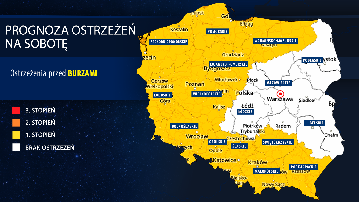 Prognoza ostrzeżeń na sobotę