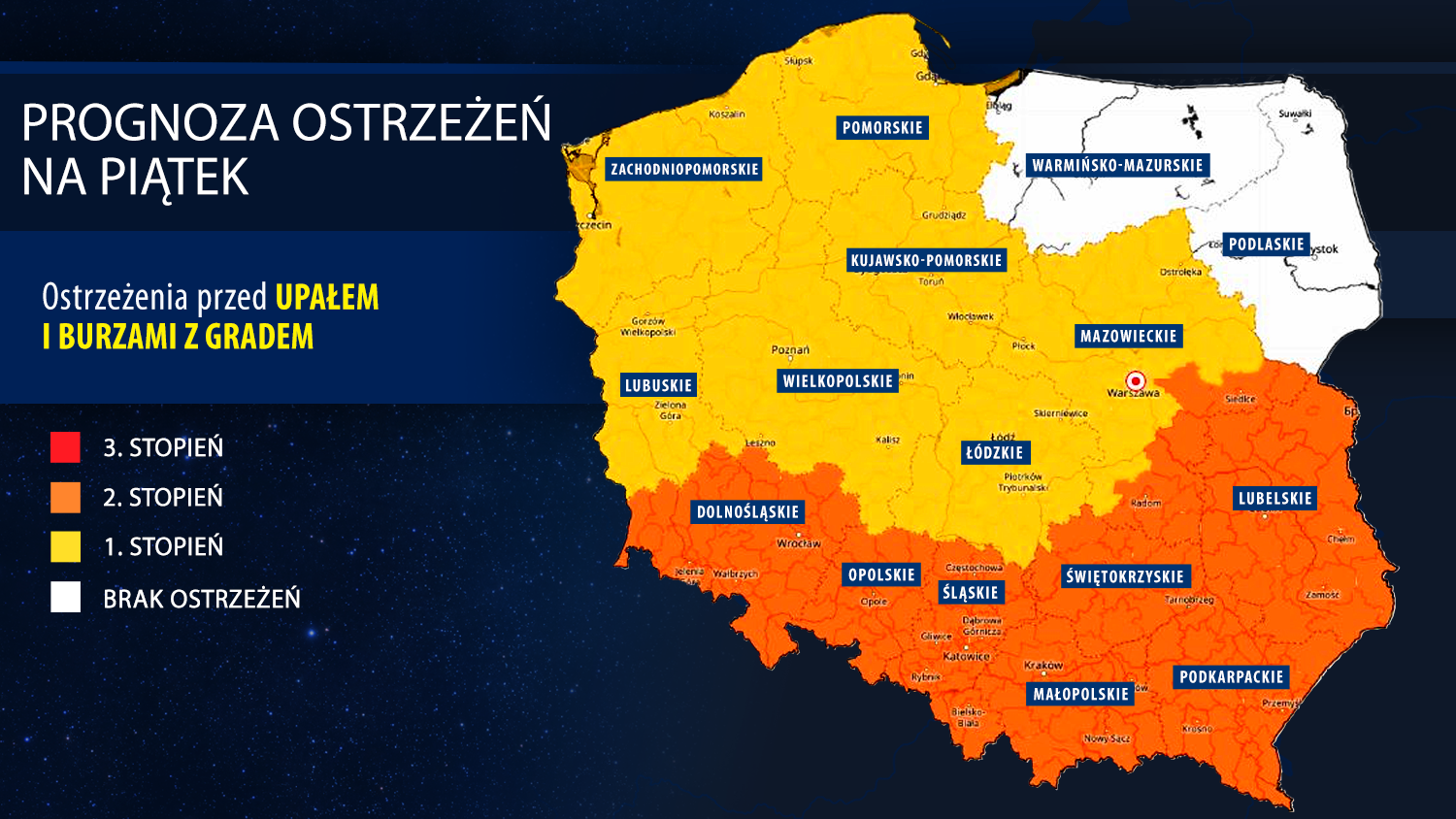 Prognoza zagrożeń IMGW na piątek