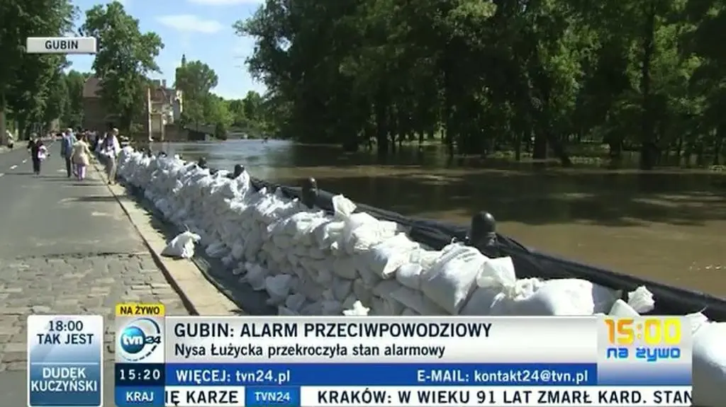 Alarm przeciwpowodziowy w Gubinie (TVN24)