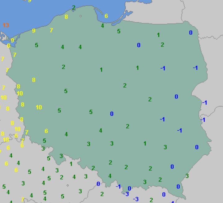Temperatura minimalna przy gruncie w poniedziałek 6 września