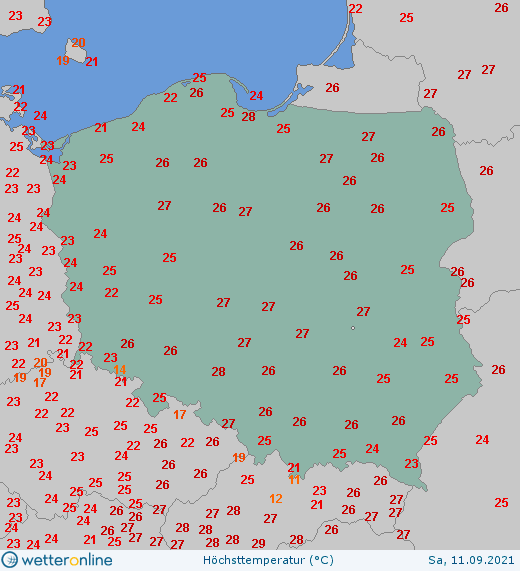 Temperatura maksymalna w sobotę w Polsce