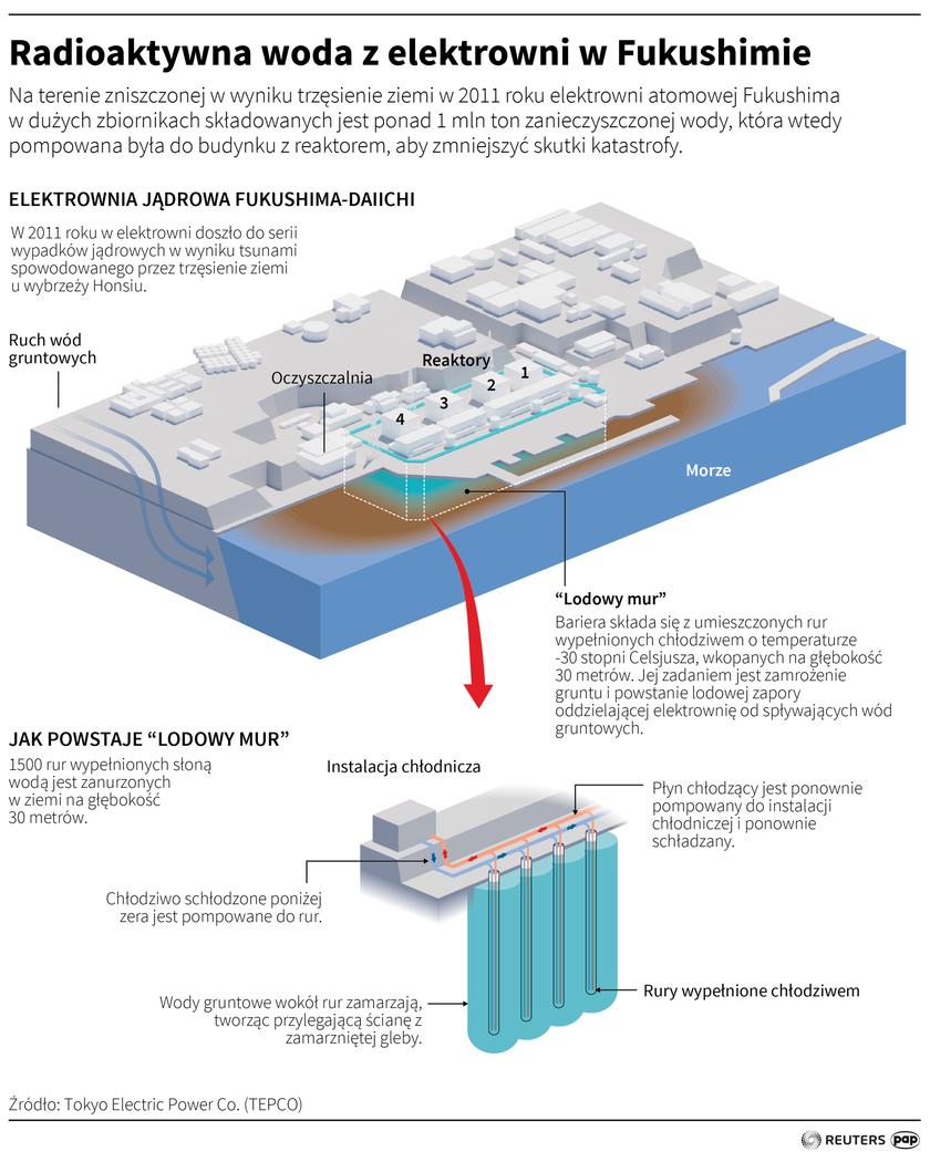 Aktualnie czytasz: Fukushima. Topnieje zapora lodowa blokująca połączenie się skażonej wody z elektrowni jądrowej z wodą gruntową