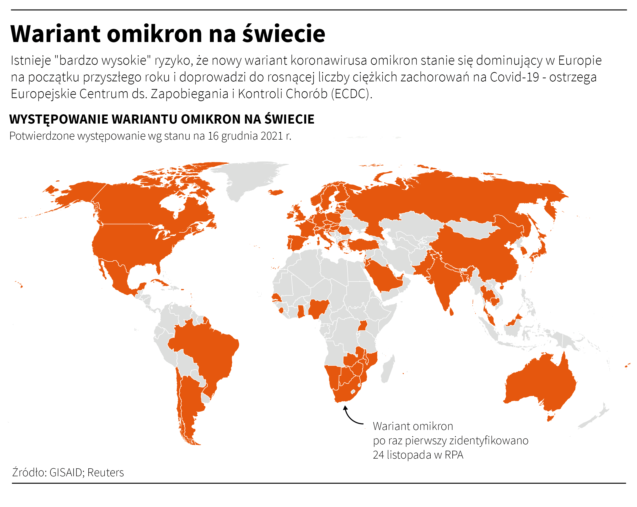 Wariant omikron na świecie, stan na 16 grudnia 2021 roku