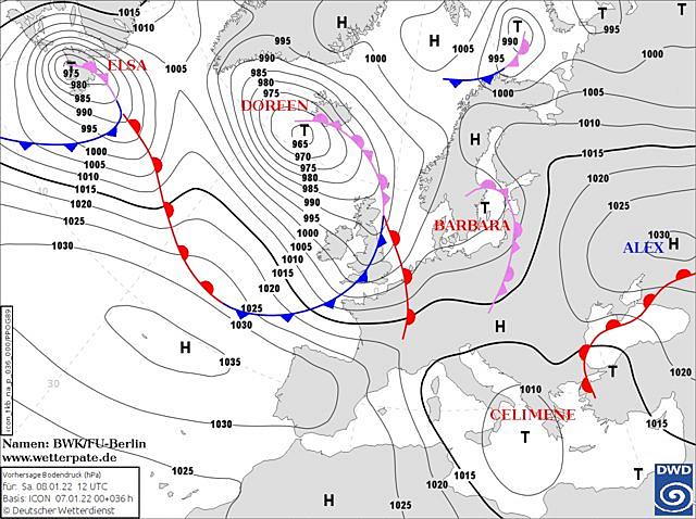Sytuacja baryczna w Europie 08.01.2022