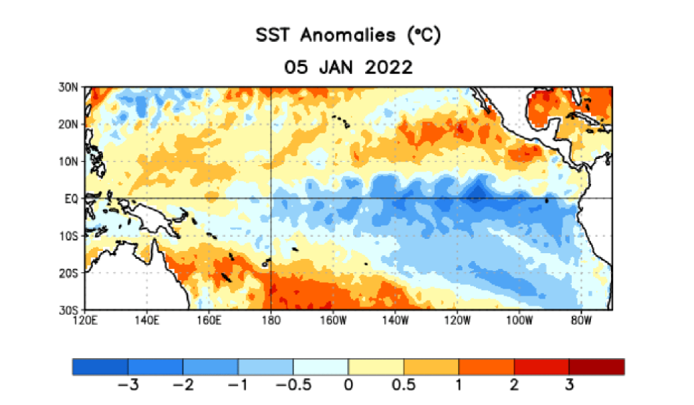 Anomalie temperatury na Pacyfiku 5 stycznia 2022