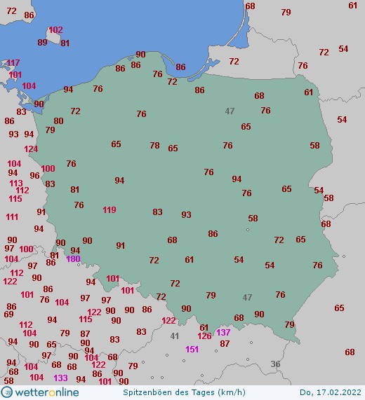 Najsilniejsze porywy wiatru w czwartek w Polsce do godz. 13