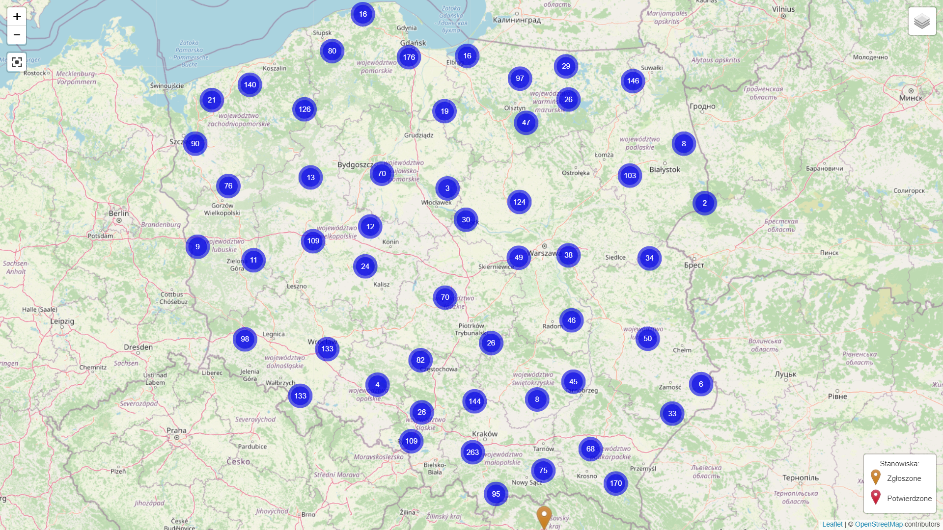 Barszcz Sosnowskiego w Polsce - stan na 25.07.2022