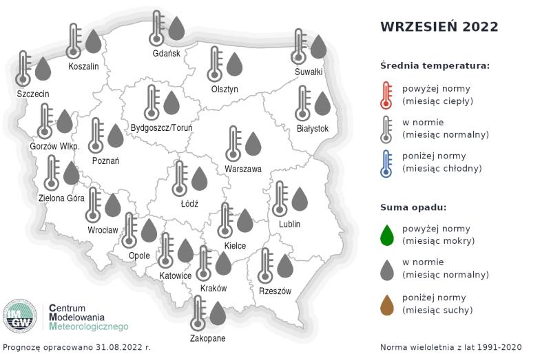 Prognoza temperatury i opadu we wrześniu 2022