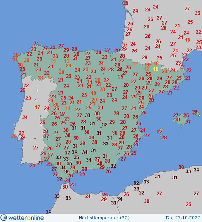 Temperatura maksymalna odnotowana w czwartek w Hiszpanii