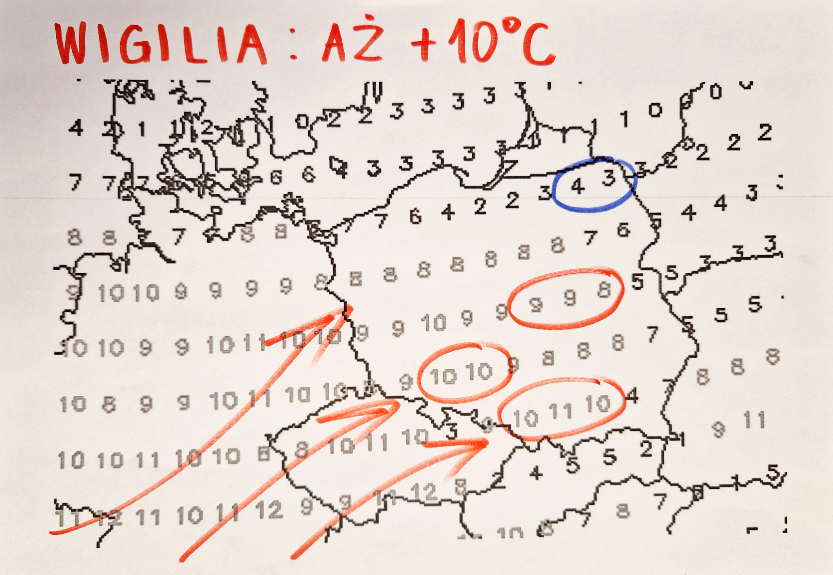 Wstępna prognoza temperatury na Wigilię