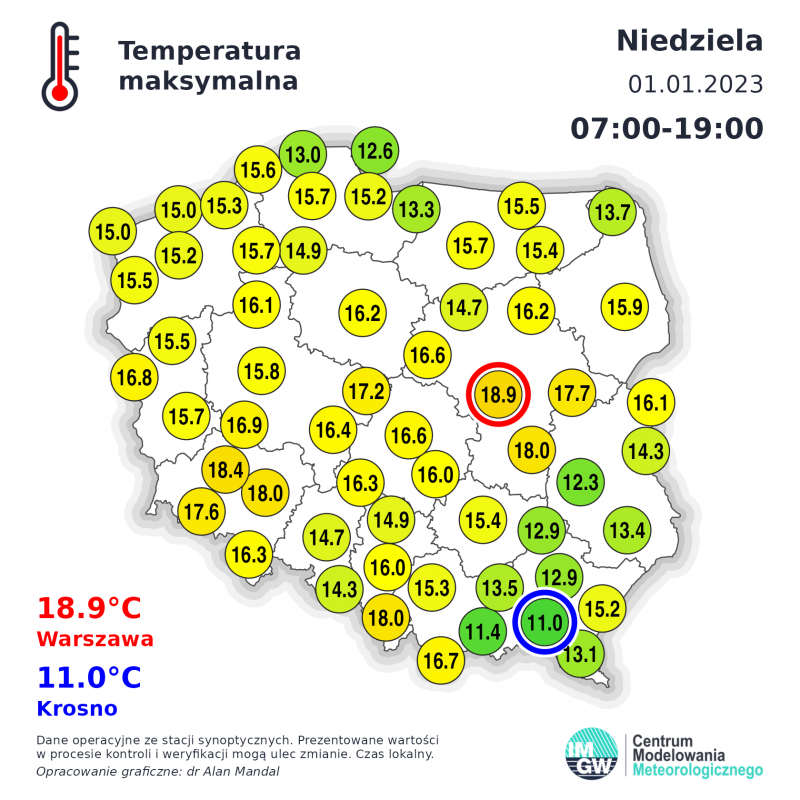 Temperatura maksymalna w dniu 1.01.23