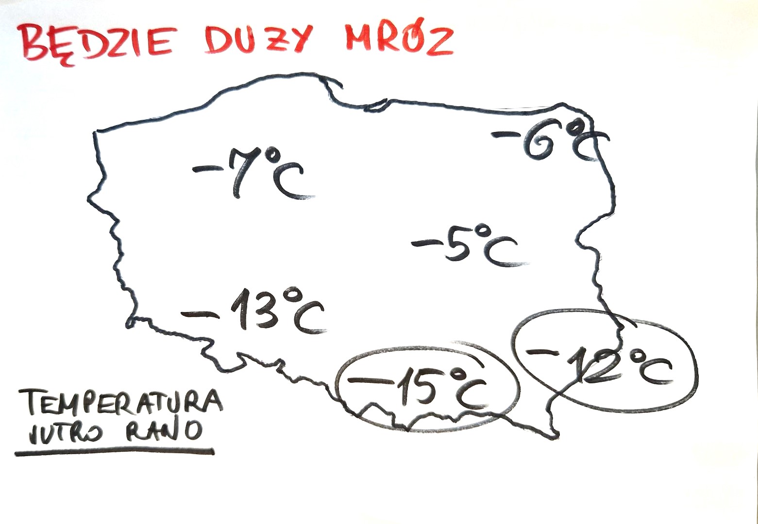 Prognozowana temperatura w poniedziałek rano