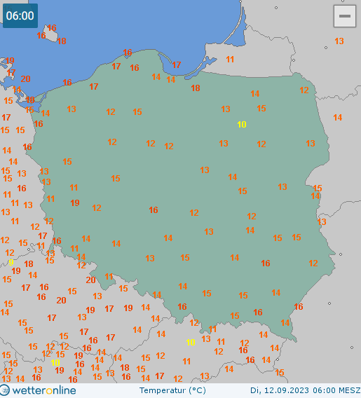 Temperatura w Polsce 12.09 ok. godz. 6