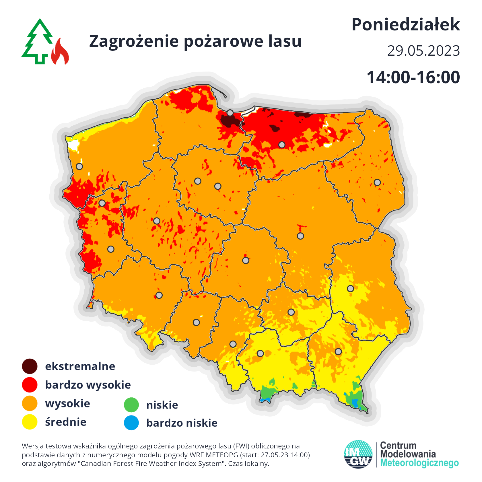 Zagrożenie pożarowe w lasach w poniedziałek w godzinach 14-16