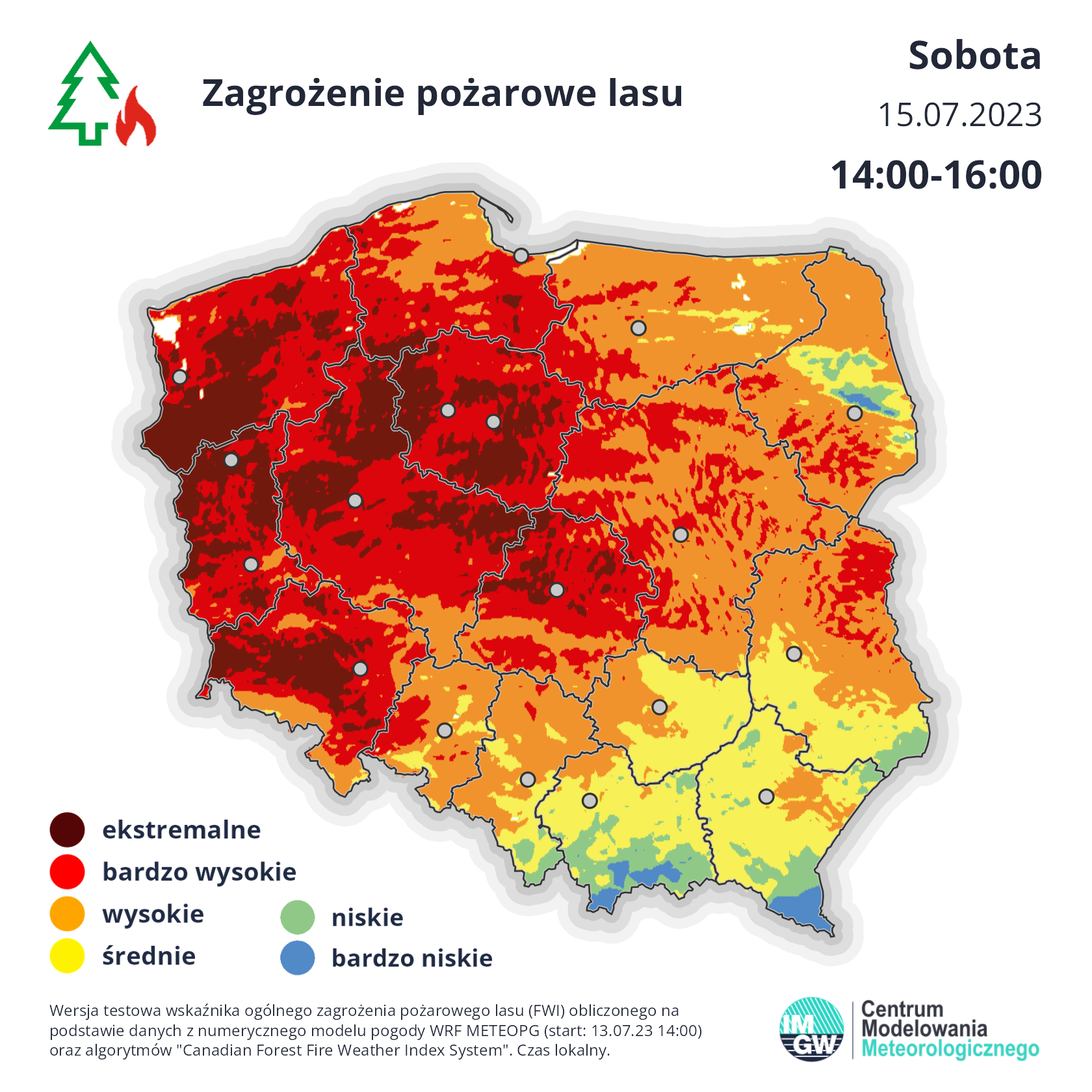Prognozowane zagrożenie pożarowe w sobotę w godz. 14-16