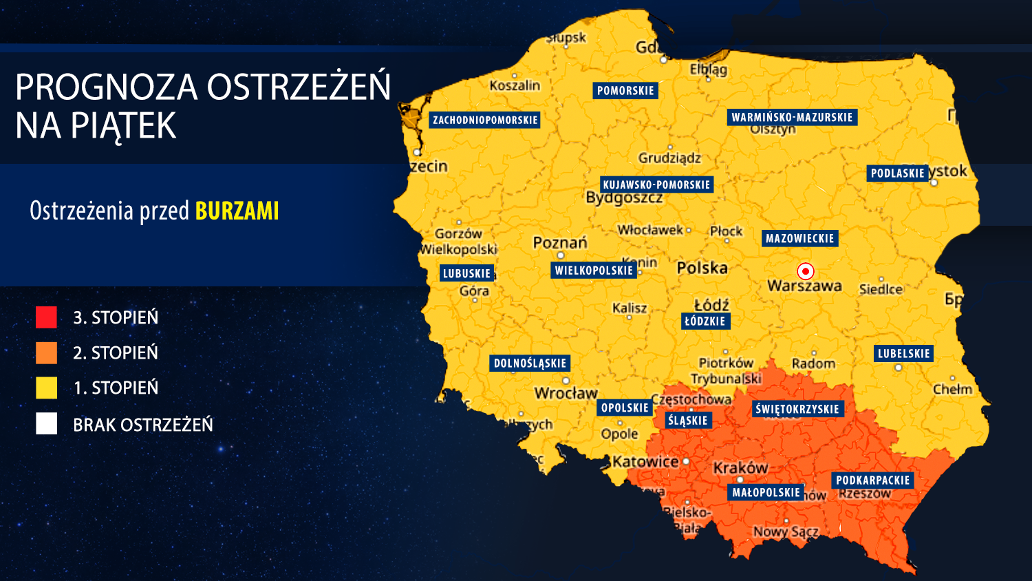 Prognoza ostrzeżeń meteorologicznych na piątek