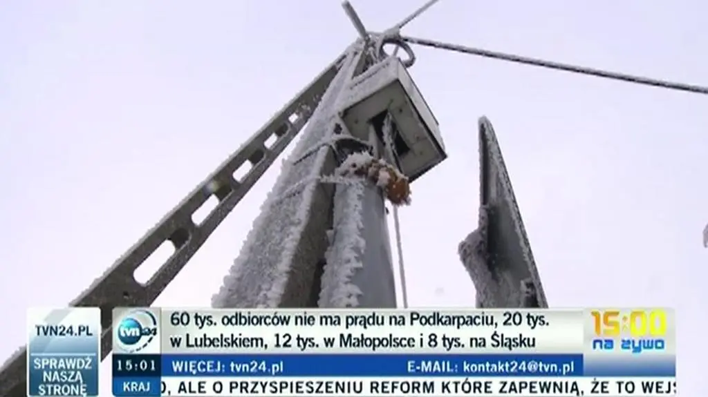 Brak prądu na Podkarpaciu dotyka dziesiątek tysięcy osób (TVN24)