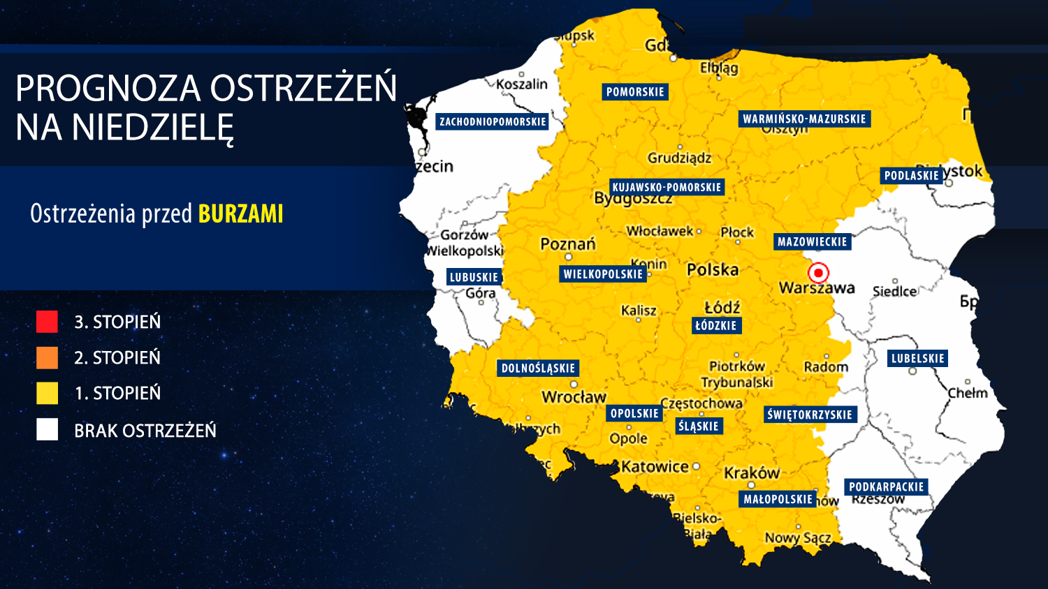 Prognoza zagrożeń meteorologicznych na niedzielę