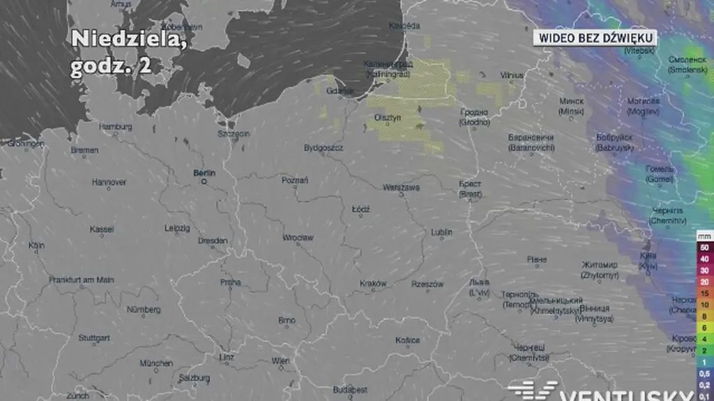 Prognozowane opady w najbliższych dniach (Ventusky