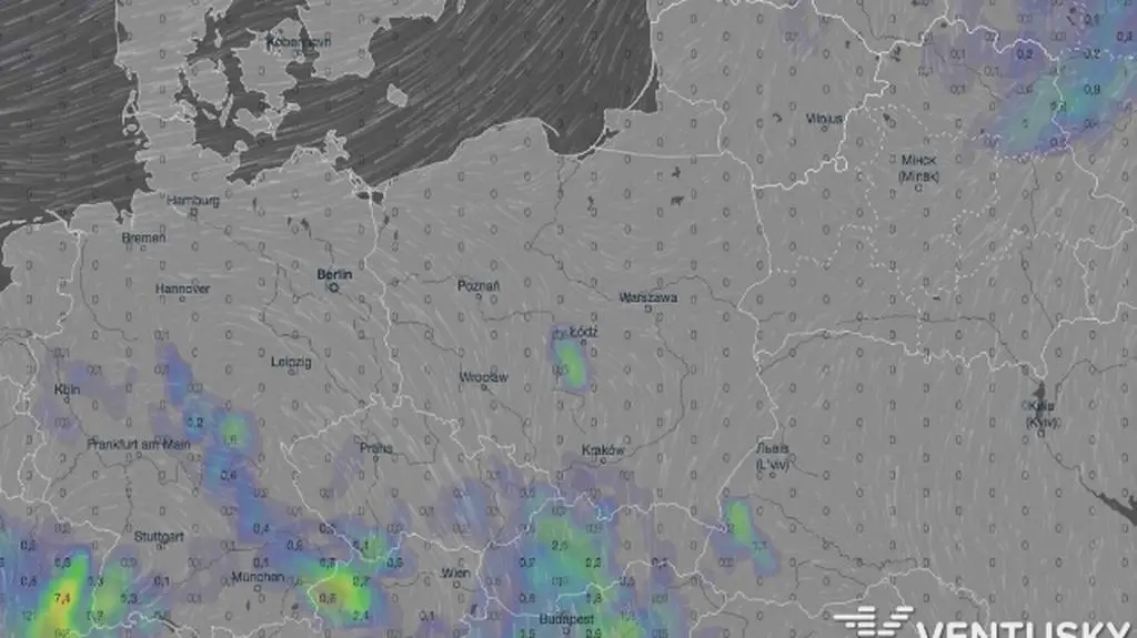 Opady deszczu w najbliższych dniach (Ventusky