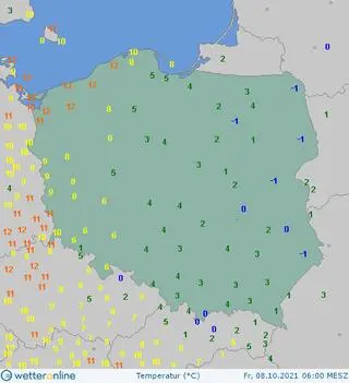 Temperatura 8 października o godzinie 6