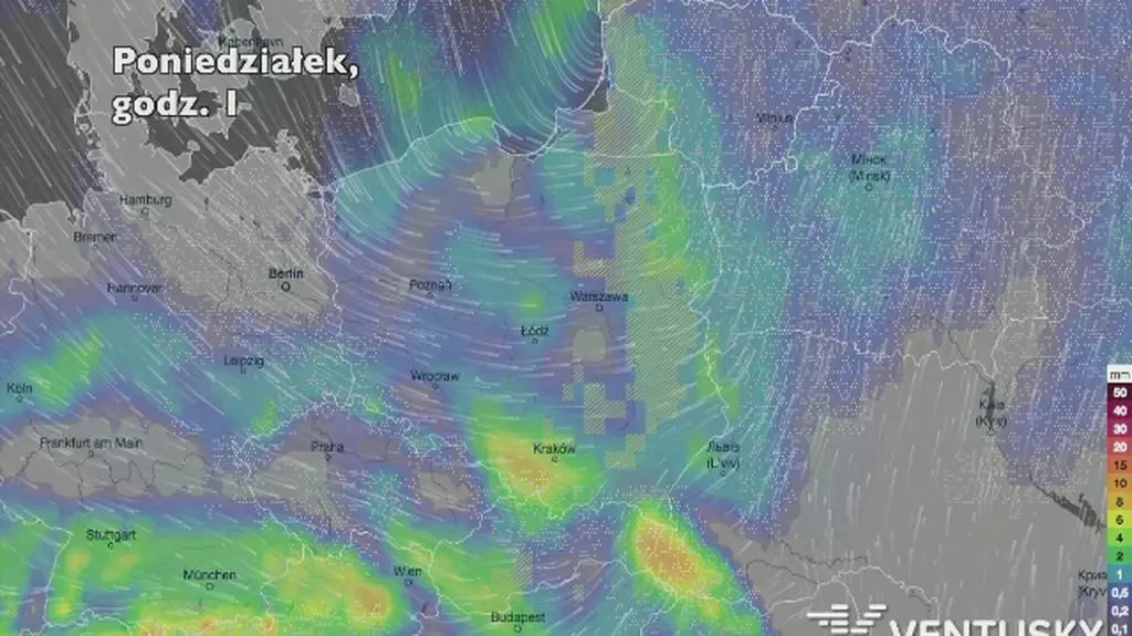 Opady w ciągu najbliższych pięciu dni (Ventusky