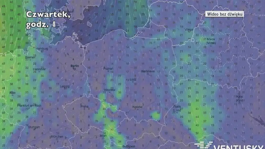 Porywy wiatru w ciągu najbliższych dni (Ventusky