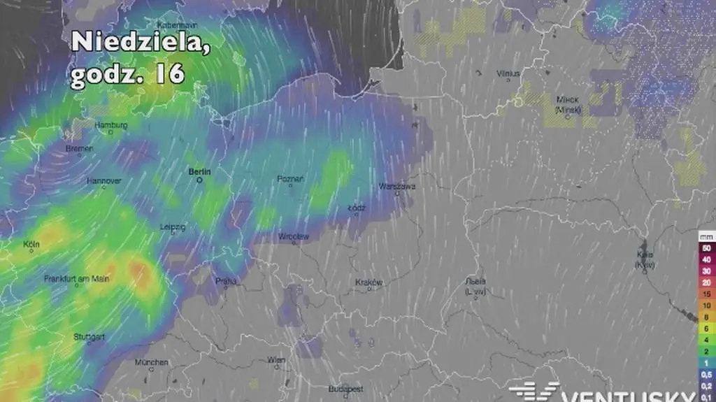 Opady w ciągu najbliższych pięciu dni (Ventusky