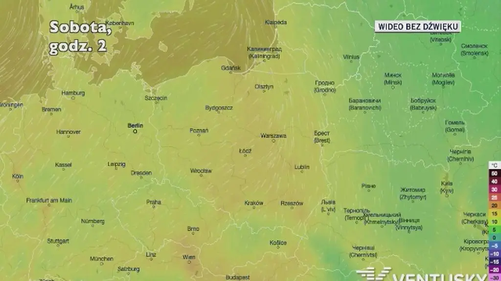 Prognozowana temperatura w najbliższych dniach (Ventusky