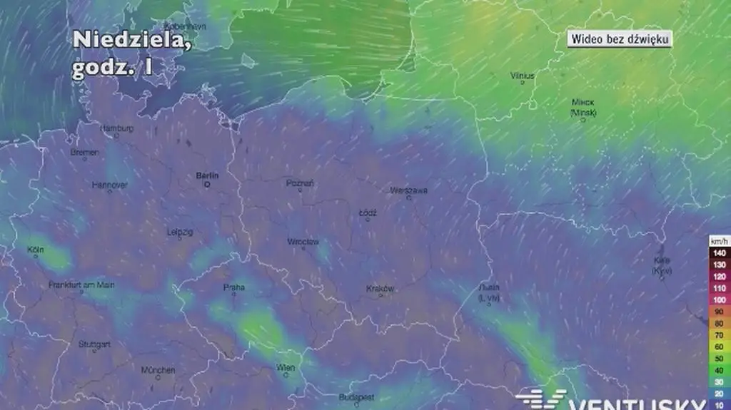 Porywy wiatru w ciągu pięciu dni (Ventusky