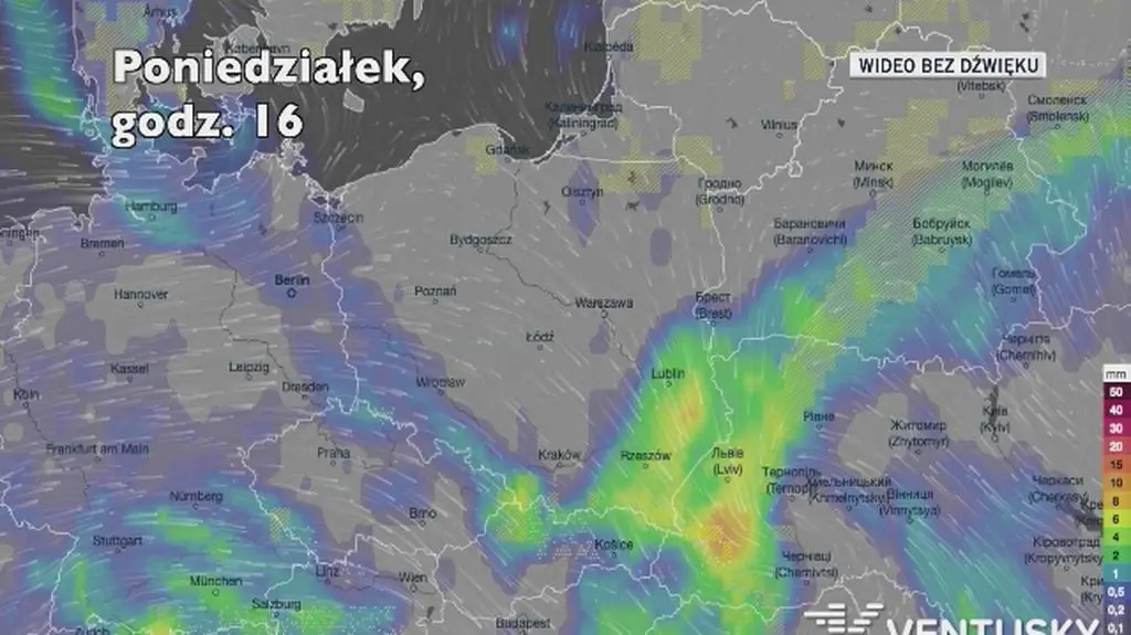 Prognozowane opady w kolejnych dniach (Ventusky