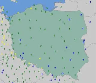 Temperatura powietrza o godzinie 6 w niedzielę 8 stycznia