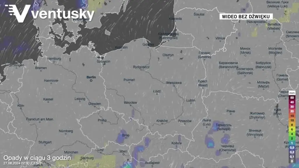 Prognozowane opady w kolejnych dniach