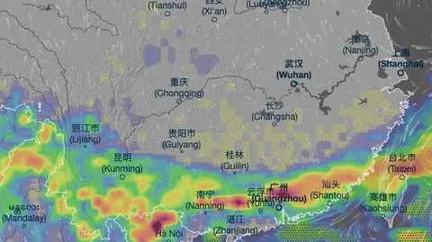Prognozowane opady na południu Chin