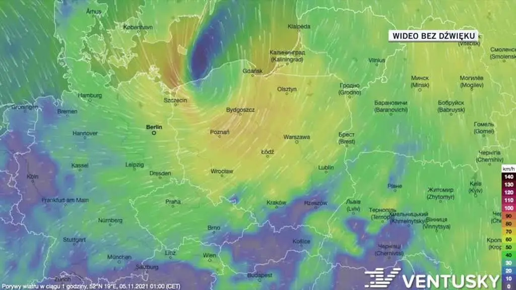 Prognozowane porywy wiatru w ciągu kolejnych dni