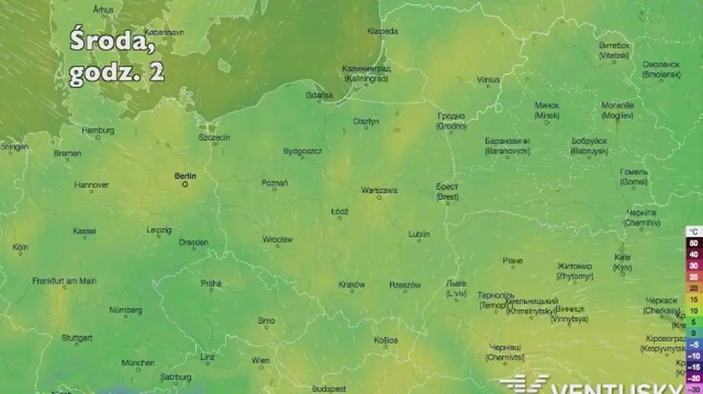 Temperatura w ciągu w kolejnych pięciu dni (Ventusky