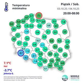 Temperatura minimalna w nocy z piątku na sobotę