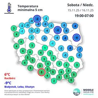 Temperatura minimalna przy gruncie w nocy z soboty na niedzielę