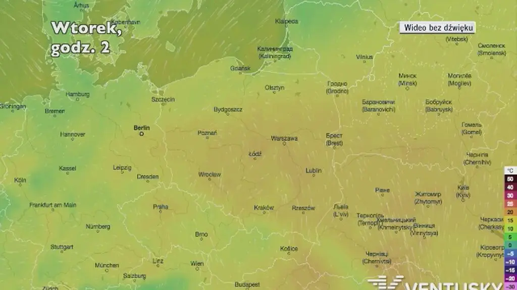 Temperatura w kolejnych dniach (Ventusky