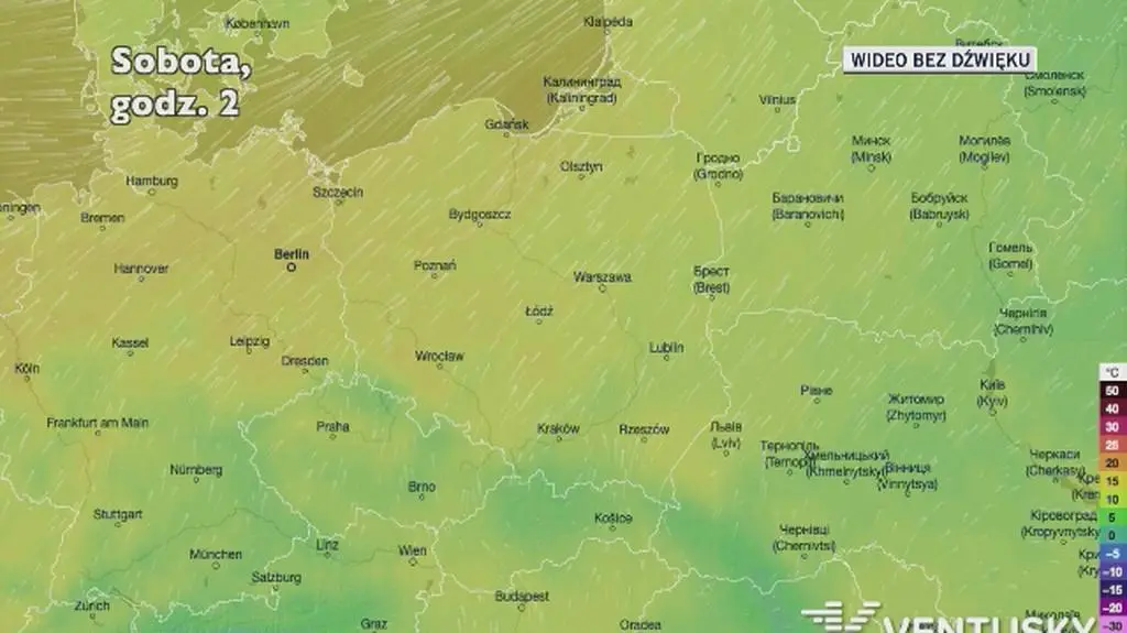 Prognozowana temperatura w kolejnych dniach (Ventusky