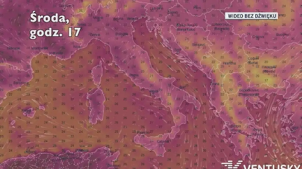 Temperatura we Włoszech w kolejnych dniach (Ventusky