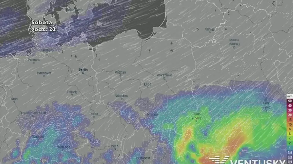 Wysokość i rozkład opadów w najbliższych dniach (ventusky