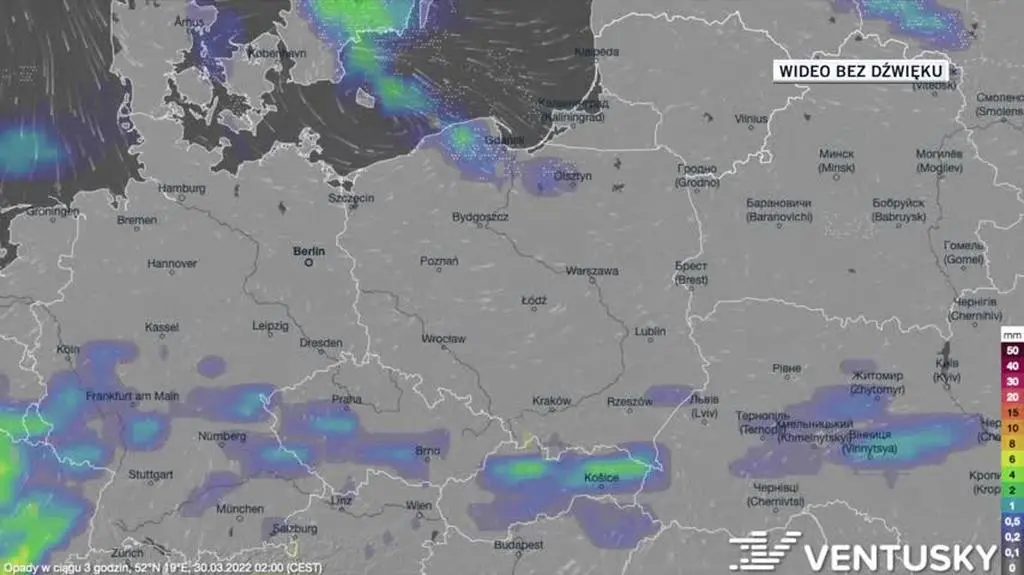 Prognozowane opady w dniach 30