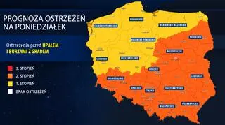 Prognoza zagrożeń meteorologicznych na poniedziałek