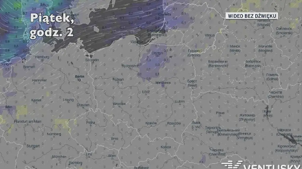 Opady deszczu w ciągu kolejnych pięciu dni (Ventusky
